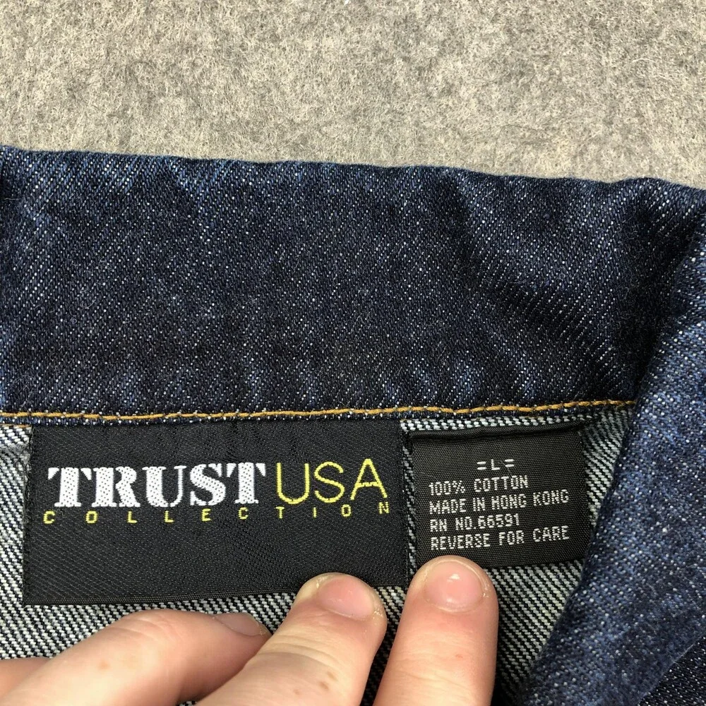 Vintage Trust USA Jacket Mens 2XL Blue Denim Long Button Chore Hong Kong